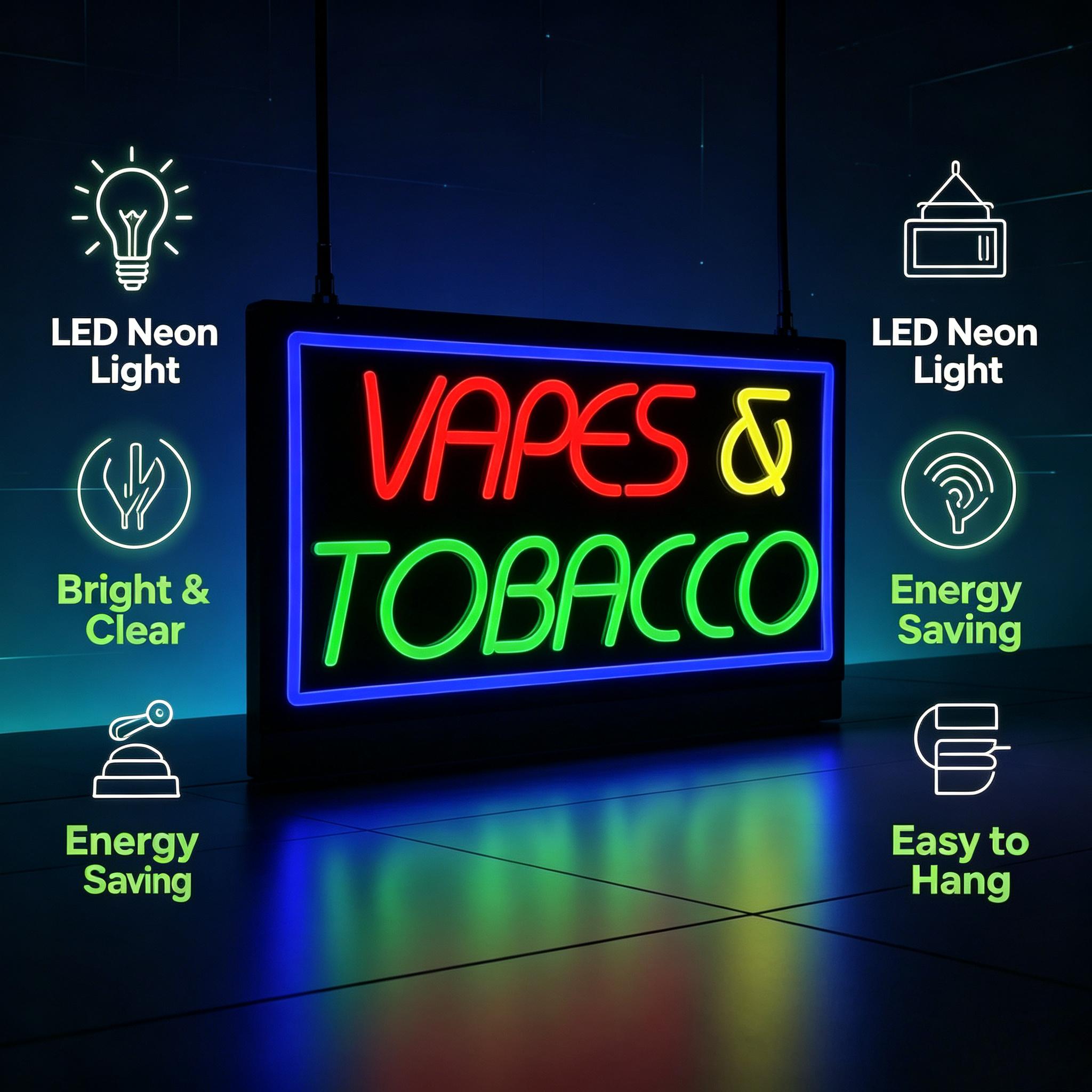 Tobacco and Vape Neon Sign USB - Vaping Store recension och pris